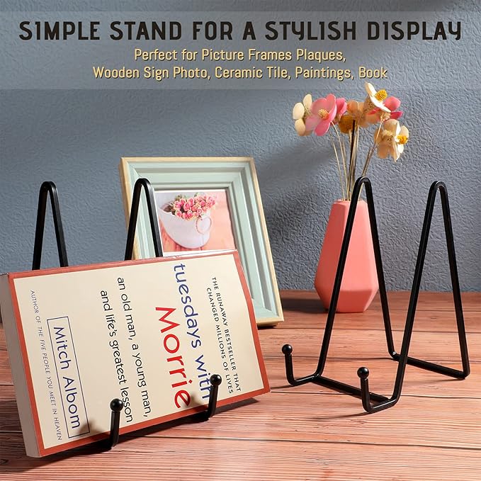Mixweer Plate Stands for Display 18 Pack 6 Inch Plate Holder Display Stands Picture Frame Holder Metal Frame for Decorative Supplies, Book, Photo, Easel, Platter, Tabletop Art(Black)