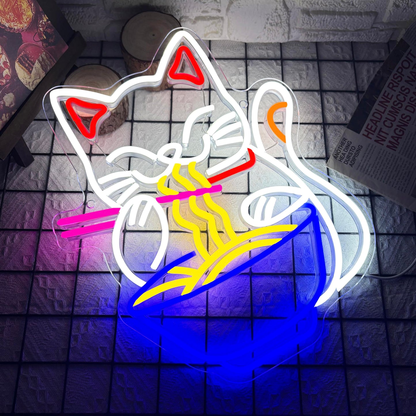 Fortune Cat Ramen Neon Sign  Dimmable Japanese Lucky Cat Noodle Led Neon Sign For Wall Decor  Usb Powered For Restaurant Bar Party Bedroom Birthday Gifts(15.7 * 12.7In)