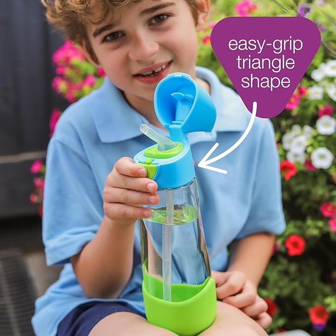 b.box Kids Water Bottle – Tritan Toddler Drink Bottle with Straw for School, Daycare, Travel w/Easy-Grip Triangular Design, Leak Proof Lid & Handle, BPA Free, Dishwasher Safe (Lemon Sherbet)