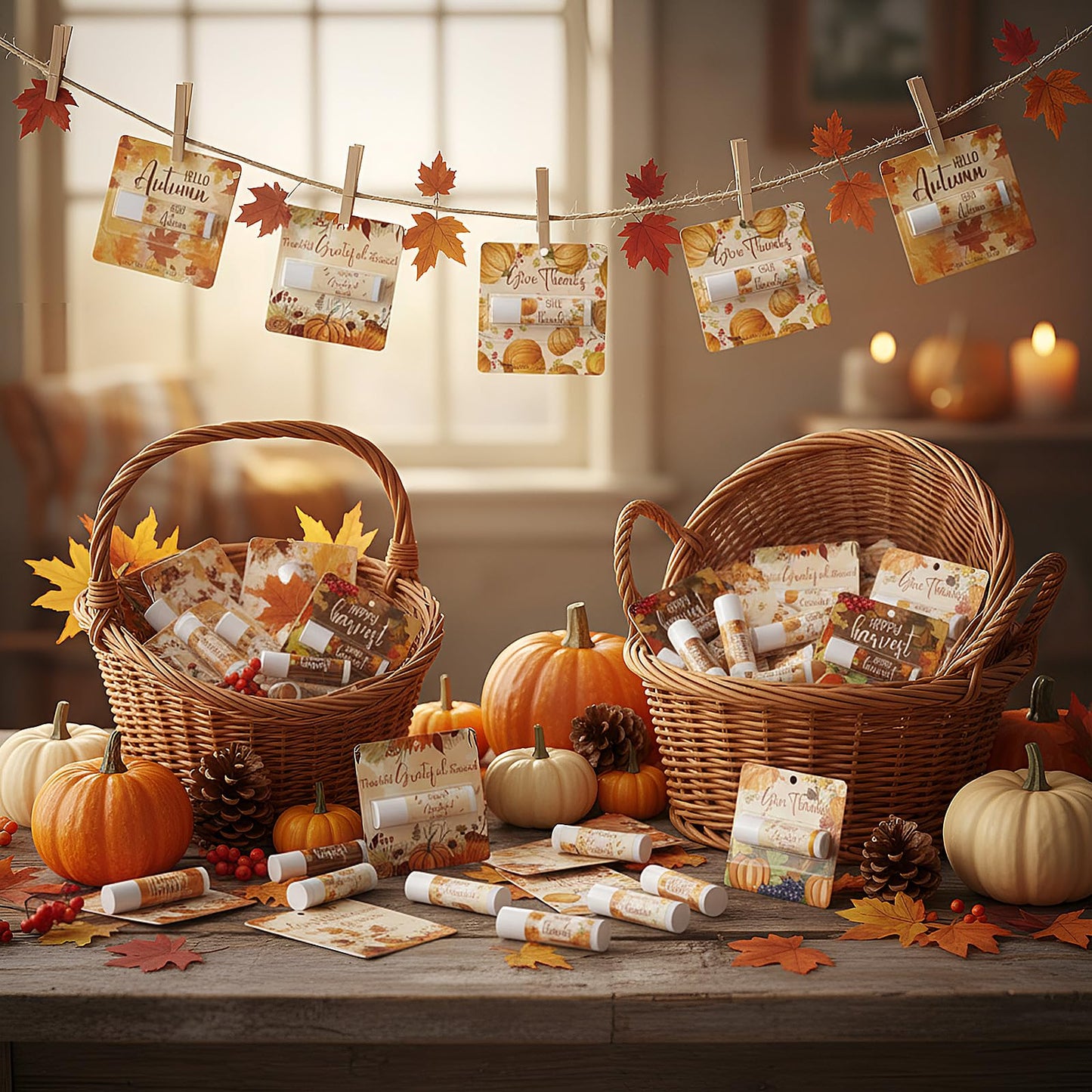 Qunclay 24 Pcs Thanksgiving Fall Pumpkin Lip Balm Bulk Maple Leaf Lip Balms Gifts Thanksgiving Baby Shower Party Supplies Thank