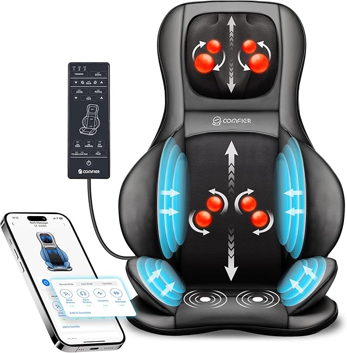 COMFIER Shiatsu Neck Back Massager with Heat,2D/3D Massage Chair Pad with App Control,Deep Tissue Kneading Massage Chair P...