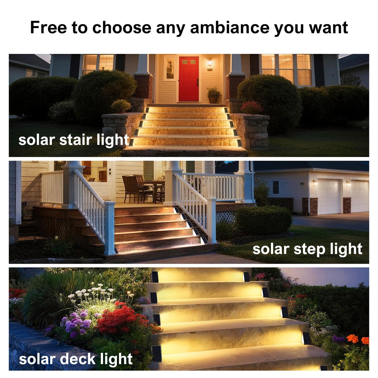 JEJOT Solar Step Lights Outdoor Stair Light, Deck Lights Outdoor Powered IP65 Waterproof, 2CCT Solar Outdoor Step Light, Decor for Stair, Deck, Step, Sidewalk, Porch and Outside Patio,2CCT,16 Pack