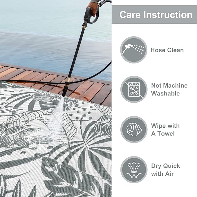 Anidaroel Outdoor Rugs 4x6ft for Patios Clearance Waterproof, Reversible Tropical Plastic Straw Camping Mat Outside Rug, Large Outdoor Area Rug for RV, Porch, Deck, Balcony, Picnic(4'x6')