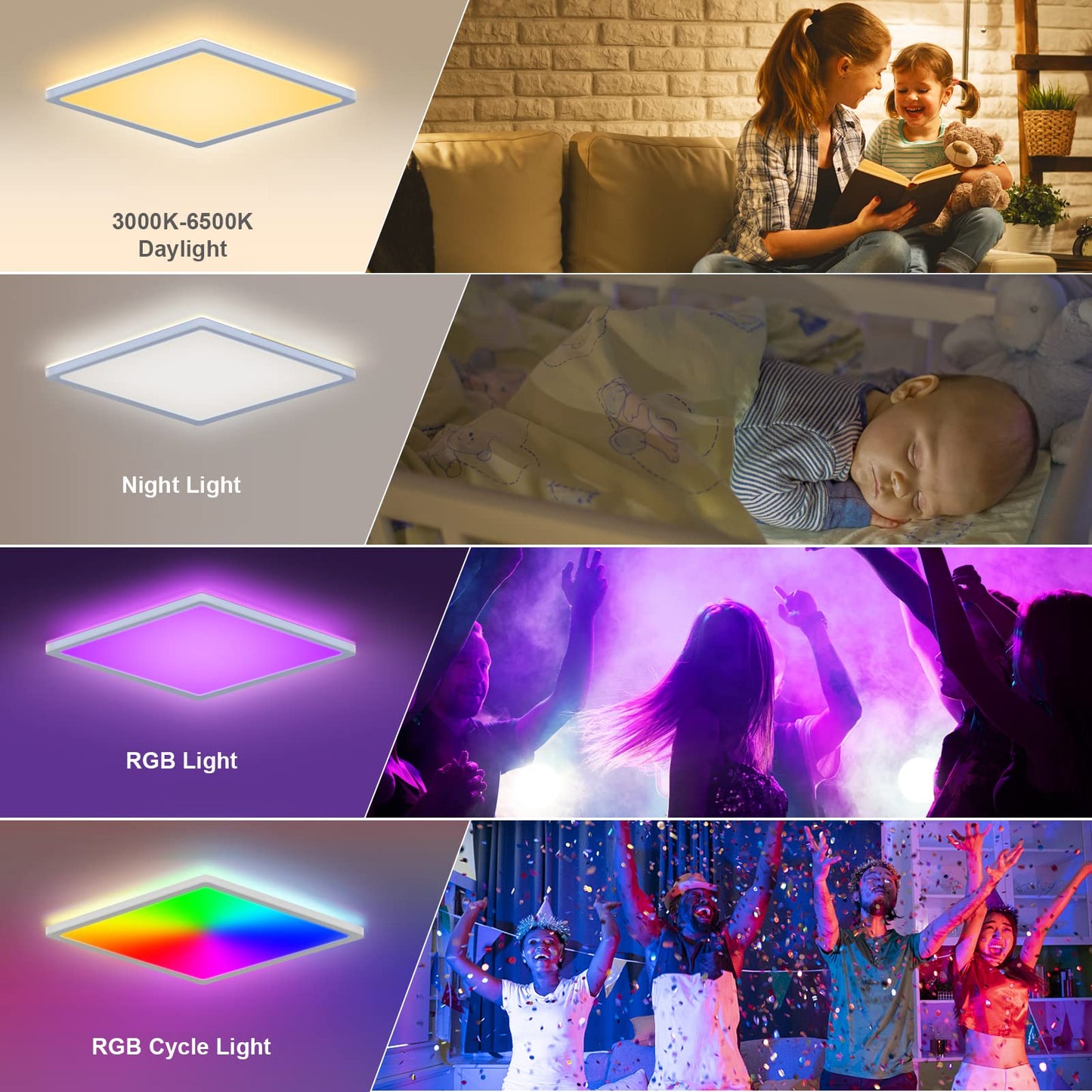 LEZOE RGB LED Ceiling Light Dimmable 18W 8.7 Inch Polycarbonate Fixture, Color Changing 3000K-6500K, Model LZ2212