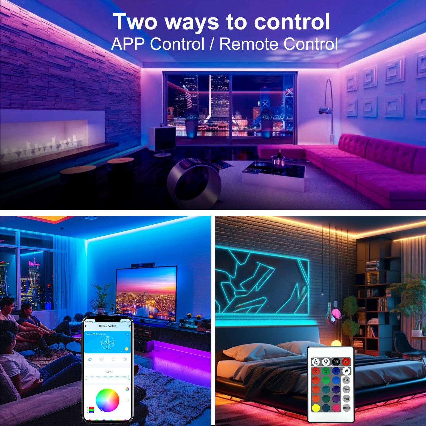 dalattin LED Strip Lights, 110FT RGB Color Changing, App & Remote Control, Vinyl, Multicolor, Model TCF0213344R-JA02