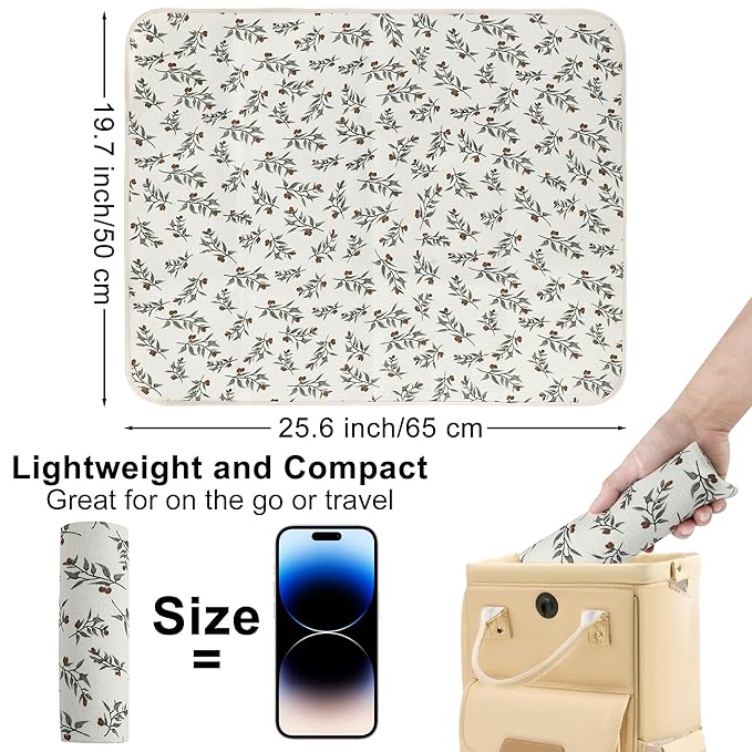 Baby Diaper Changing Pad, 19.7"x25.6" Waterproof Changing Pad Liners with 100% Muslin Cotton Front Top and Leather Back, Soft and Absorbent Portable Changing Mat for Travel, Changing Station