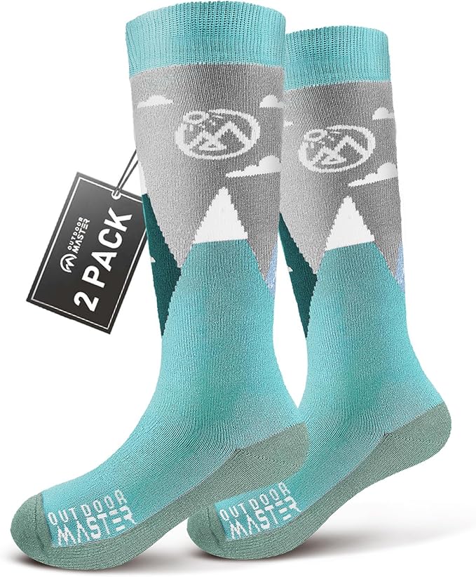 OutdoorMaster Merino Wool Ski Socks for Kids, Boys & Girls, Thermal Winter Warm Snowboarding Socks for Cold Weather