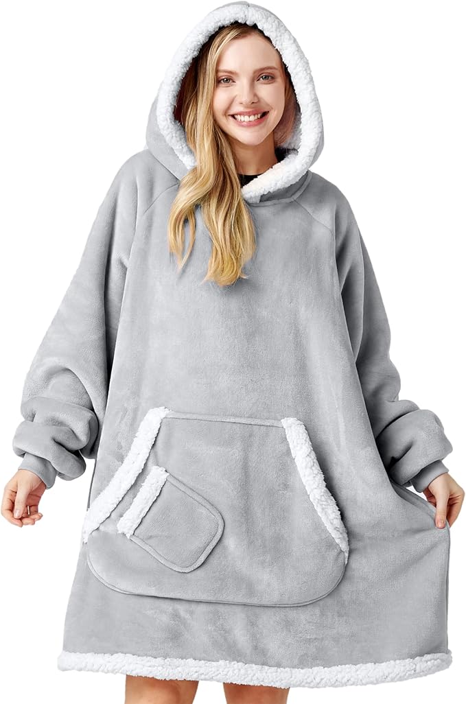 Giggling Getup Wearable Blanket Hoodie for Women and Men Gifts for Women Mom Wife Sherpa Fleece Hooded Blanket Sweatshirt ...