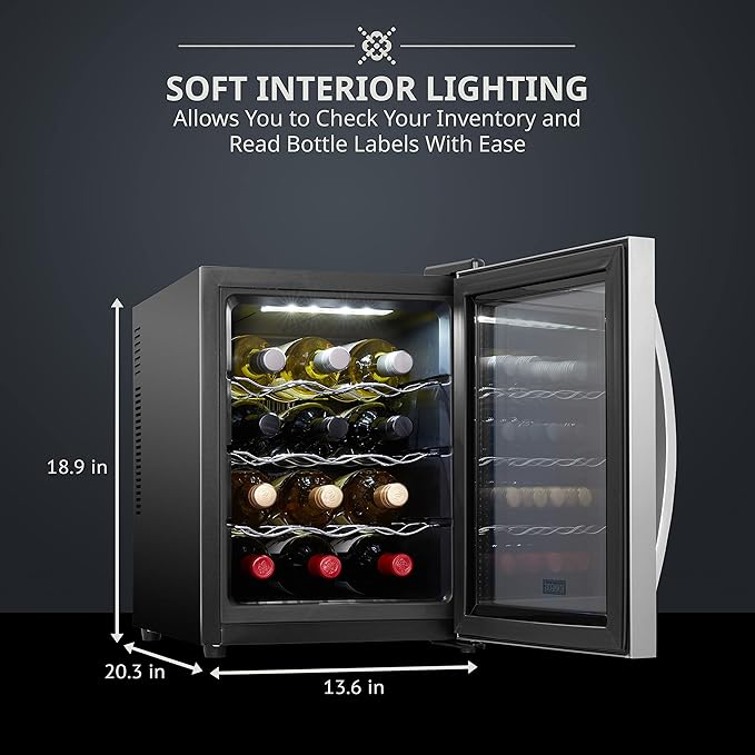Schmécké 12 Bottle Thermoelectric Wine Cooler/Chiller - Stainless Steel - Counter Top Red & White Wine Cellar w/Digital Temperature, Freestanding Refrigerator Smoked Glass Door Quiet Operation Fridge