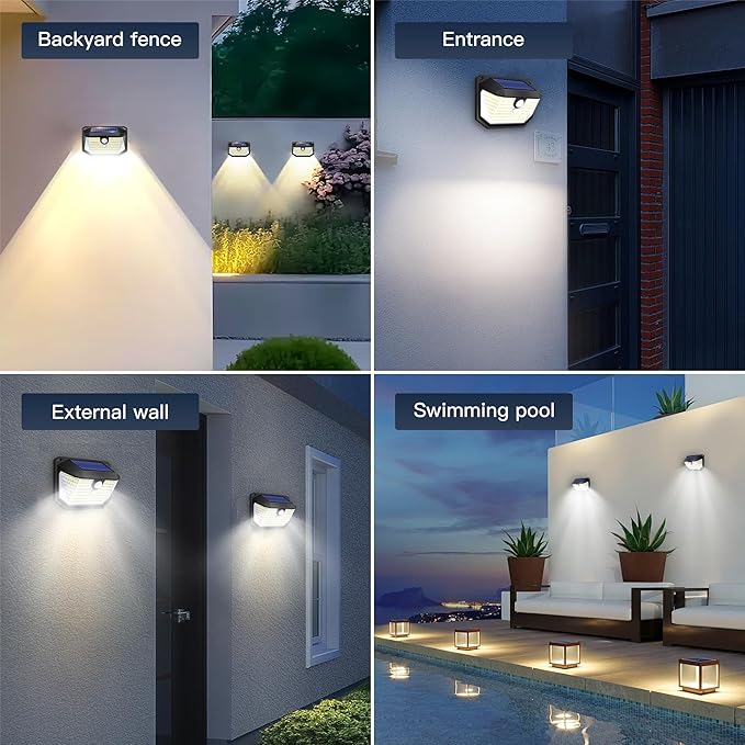 Solar Lights Outdoor Motion Sensor, 178 LED 300LM Waterproof IP65, Wall Mounted Security Light with 3 Modes, 270° Wide AngleWide Angle, Solar Powered for Garden, Yard, Patio, Front Door(8Pack)