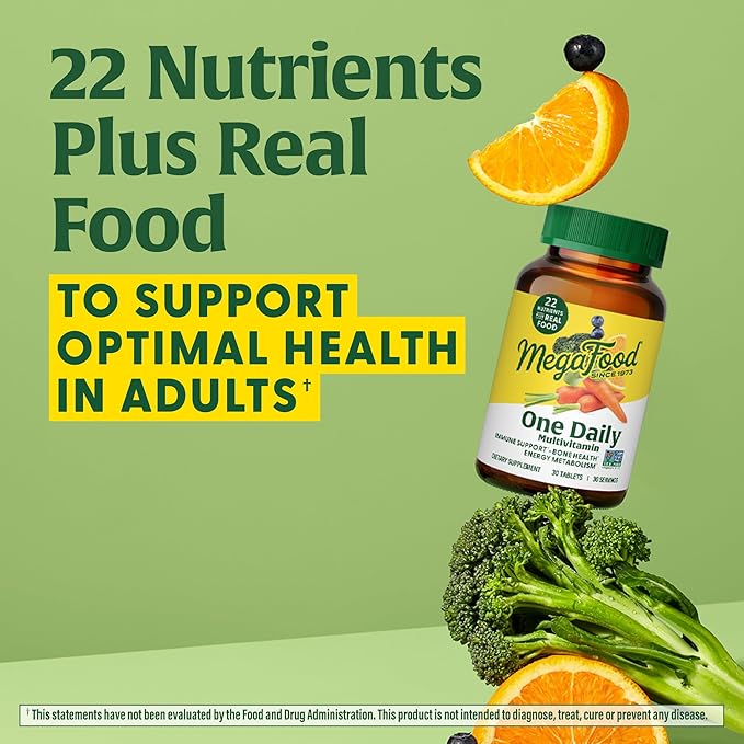 MegaFood One Daily Multivitamin - Multivitamin for Women and Men - with Real Food - Immune Support Supplement - Vitamin C & Vitamin B - Bone Health - Energy Metabolism - Vegetarian, Non-GMO - 60 Tabs
