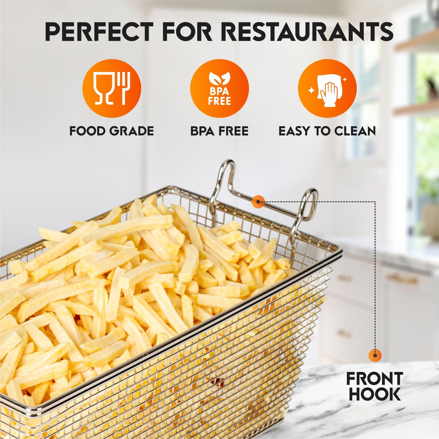 Cuisine Ready Deep Fryer Basket | 2-Pack | Commercial Fry Basket with Handle | 13.25" x 6.5" x 5.9" | Heavy Duty Restaurant Quality