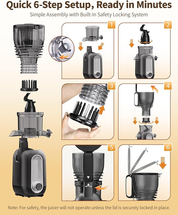 Cold Press Juicer Machines, 5.8" Large Feed Chute Slow Masticating Juice Maker for Whole Vegetable and Fruit, Easy to Clean, 300W High Juice Yield - MP-802M (Black)