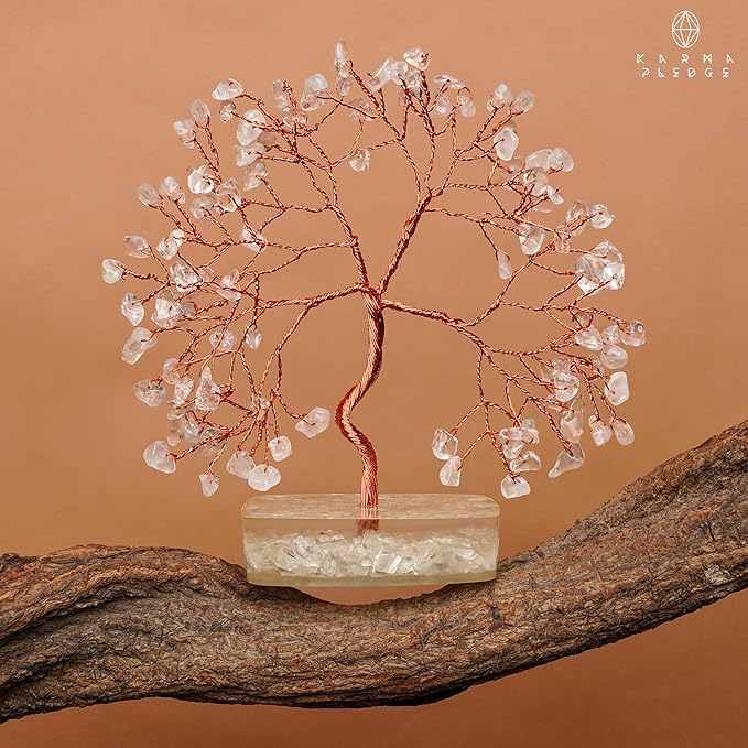 Clear Quartz Crystal Tree of Life Spiritual gifts for Women, 7 Chakra Reiki Healing Crystals for Positive Energy & Good Luck, Money Bonsai Trees, Handmade Feng Shui Home and Office Decoration