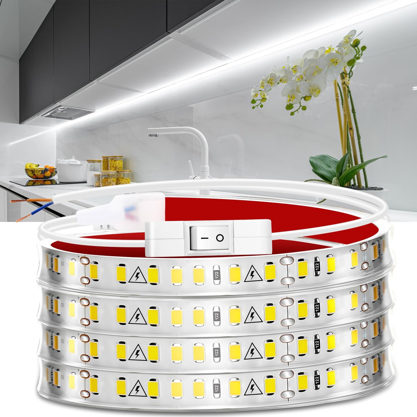 maylit Under Cabinet LED Strip Lighting 72in Cool White Hardwired PCB+LED