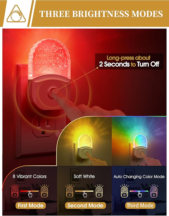 Night Lights Plug Into Wall [2 Pack], Color Changing Night Light for Kids, 8-Color RGB LED Nightlight with Dusk to Dawn Sensor for Bathroom Decor, Children Room, Gift
