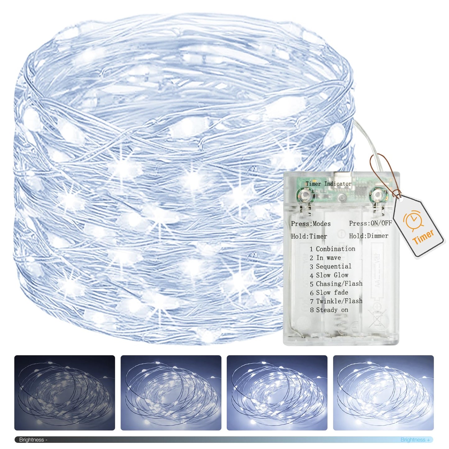 Btfarm Fairy Lights 50 Led String Lights, 16.4 Ft, Battery Operated, Timer, Waterproof, Cool White For Home, Party, Wedding Decor