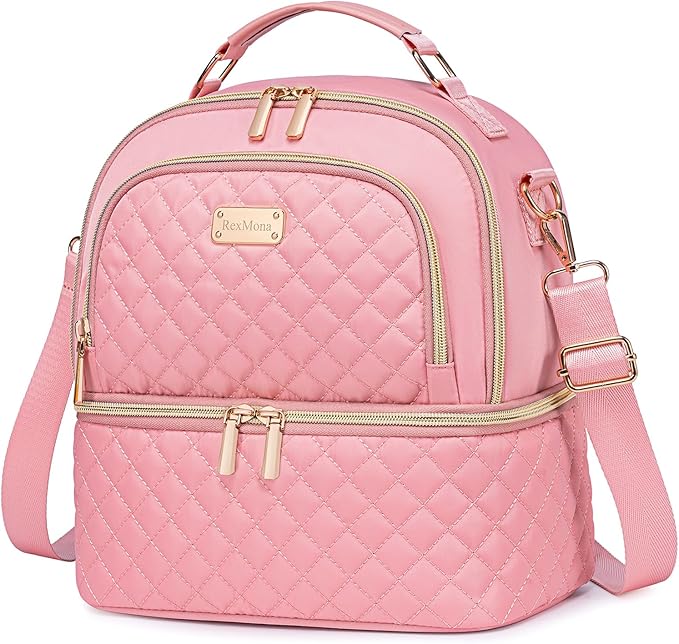 Lunch Bag for Women,Double Decker Lunch Box for Womens, Insulated Lunchbag Leakproof Lunch Tote Lunch Cooler Bag for Women Men,Lunchbox with Adjustable Strap for Work Picnic Beach