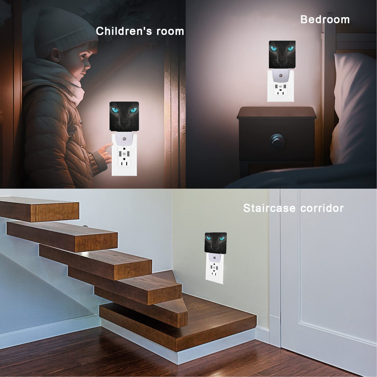 Oeaskly Cat Night Light Black Cat Eye Plug-In Night Lights With Dusk-To-Dawn Sensor For Girlfriend/Boyfriend Gift Sleep Friendly Lamp For Bedroom  Bathroom And Living Room 0.5W