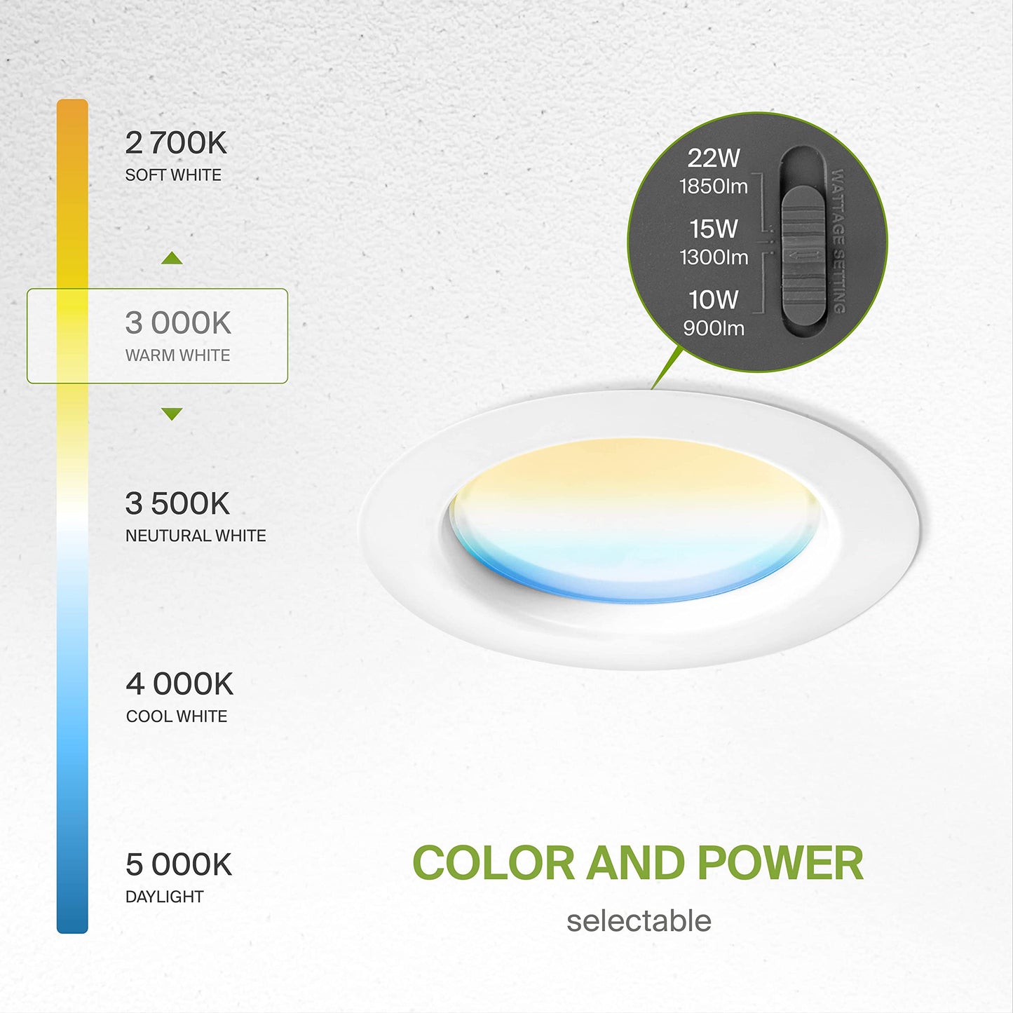 Asd 4 Inch Commercial Canless Led Downlight  Power Adjustable 7/10/13W Lighting  Round Dimmable Recessed Ceiling Light Fixture  5 Color Temperatures 2700K-5000K  120-277V Ic Rated Ul & Energy Star