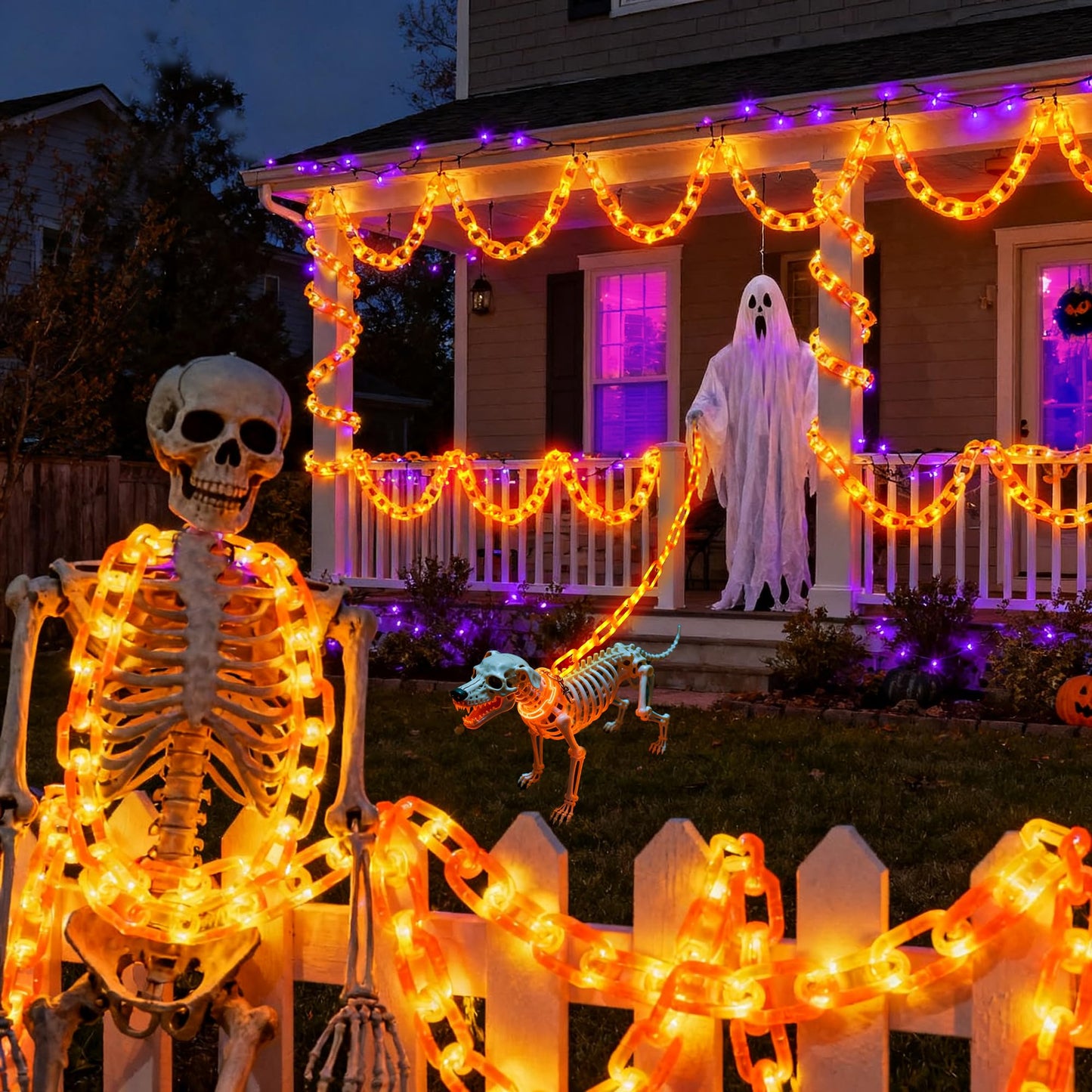 NWLIGHT Halloween Decoration Solar Light String, 13FT, 200 LED, Orange, IP44 Waterproof, 8 Lighting Modes