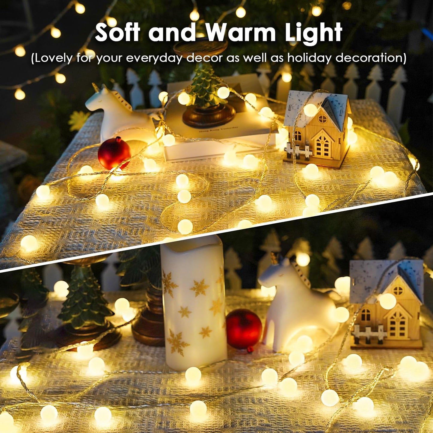 LORRYTE 100 LED Globe String Lights, Warm White, Connectable with Remote, 43FT, Model GP-SW290DC0209-IP44