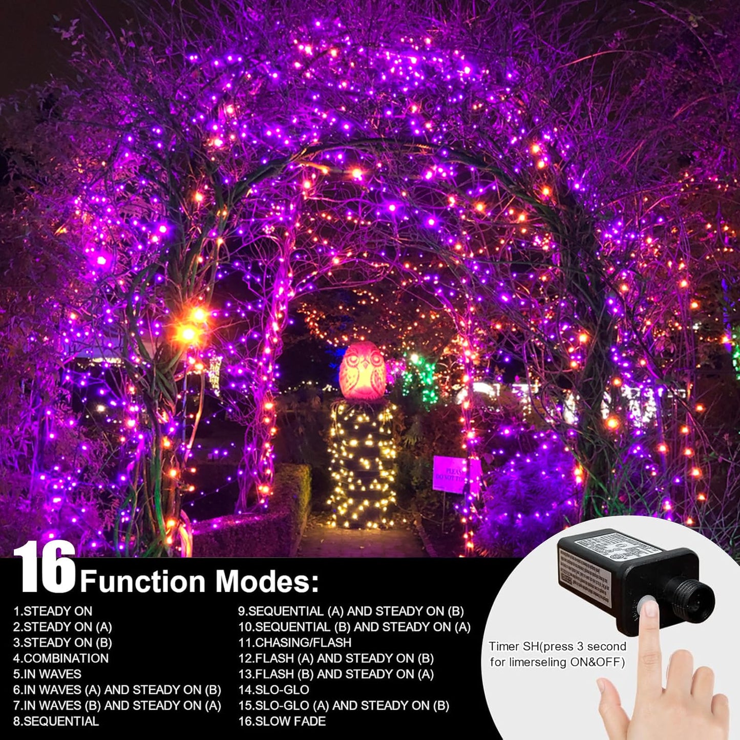 Lamphome 33Ft Halloween Decorative Mini Lights  100 Led Transparent Wire Fairy Starry String Lights Plug In  12 Lighting Modes  For Halloween Decoration Outdoor Party Decoration (Orange And Purple)