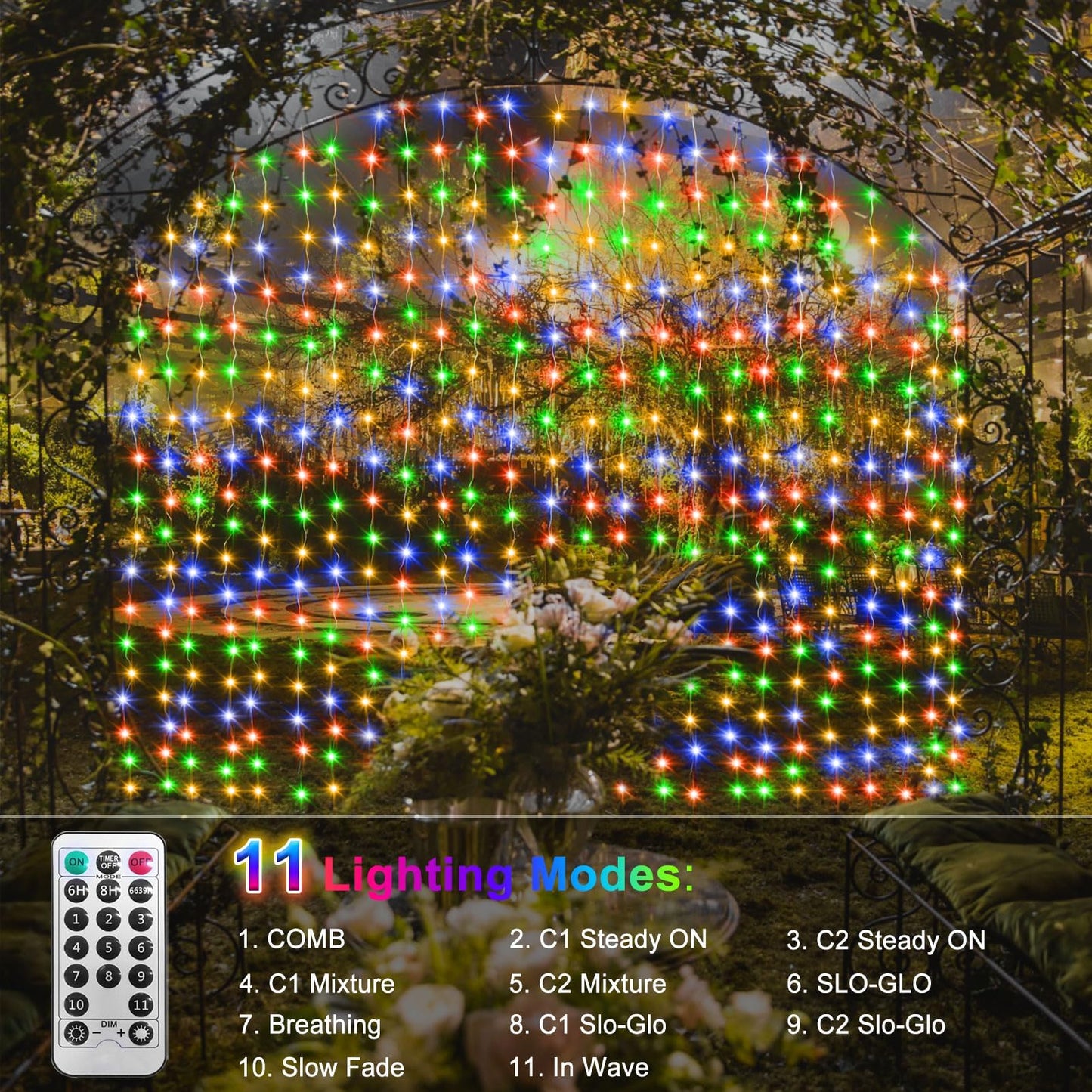 Zaiyw 300 Led Curtain Lights, 10Ft X 10Ft, Color Changing, Waterproof, Warm White & Multicolor, Remote Control, Model Dmo-300