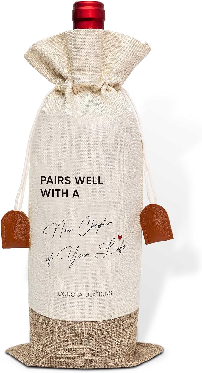 New Chapter Gifts Wine Bag, New Job Wine Champagne Bag, Cotton Linen Wine Gift Bag With Drawstring, Retirement, New Beginning Gifts For Leaving Coworker, Going Away Work Friend-38