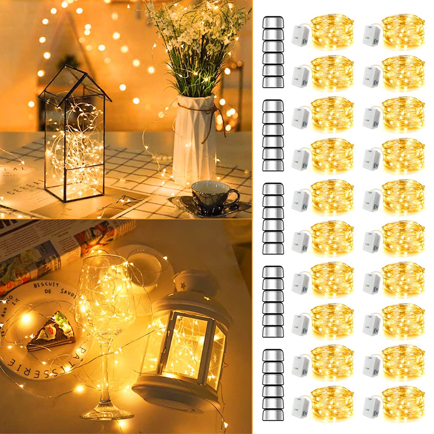 MUMUXI LED Fairy Lights Battery Operated, 20 Pack, 7.2ft Copper Wire, Warm White Twinkle Lights, Waterproof Firefly Lights