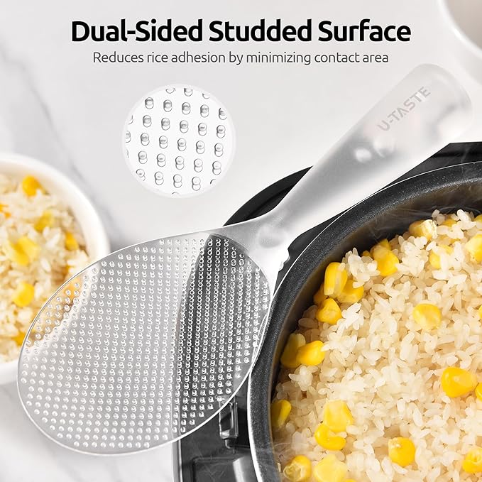 U-Taste 18/8 Stainless Steel Measuring Spoons Set of 7 and 329°F Heat Resistant Rice Spoon Paddle Scooper (Transparent)