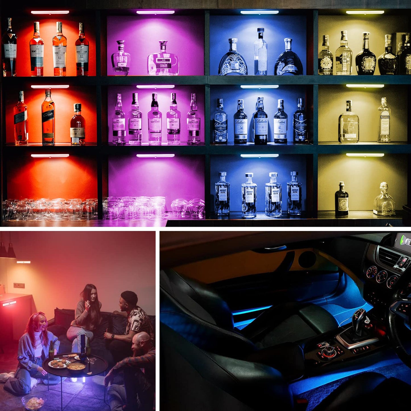 Diomart Remote Control RGB LED Under Cabinet Lighting, Rechargeable, Aluminum, 15 Color Changing, 48 LEDs, 1 Pack