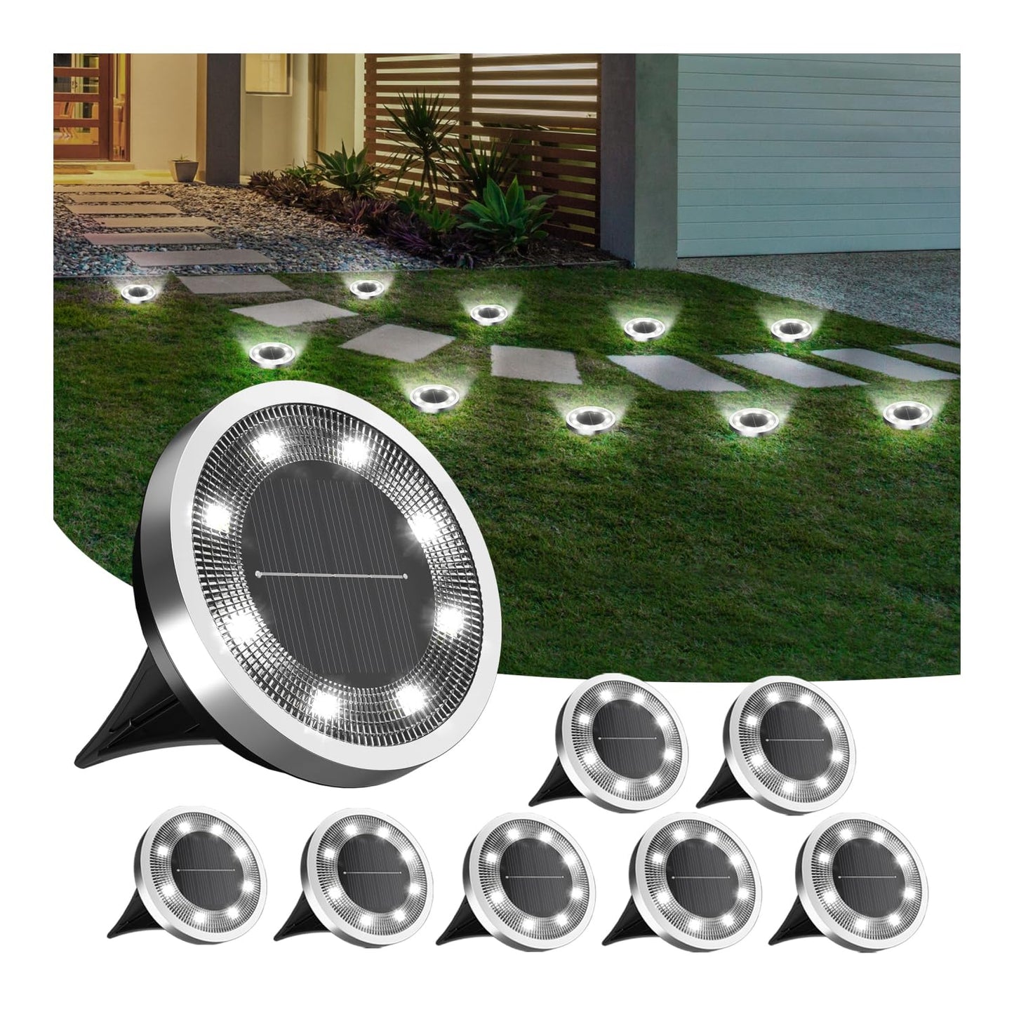 Incx Solar Ground Lights  8 Pack Solars Light Outdoor Waterproof  Solar Garden Lights Landscape Lighting For Patio Pathway Lawn Yard Deck Driveway Walkway  Cold White