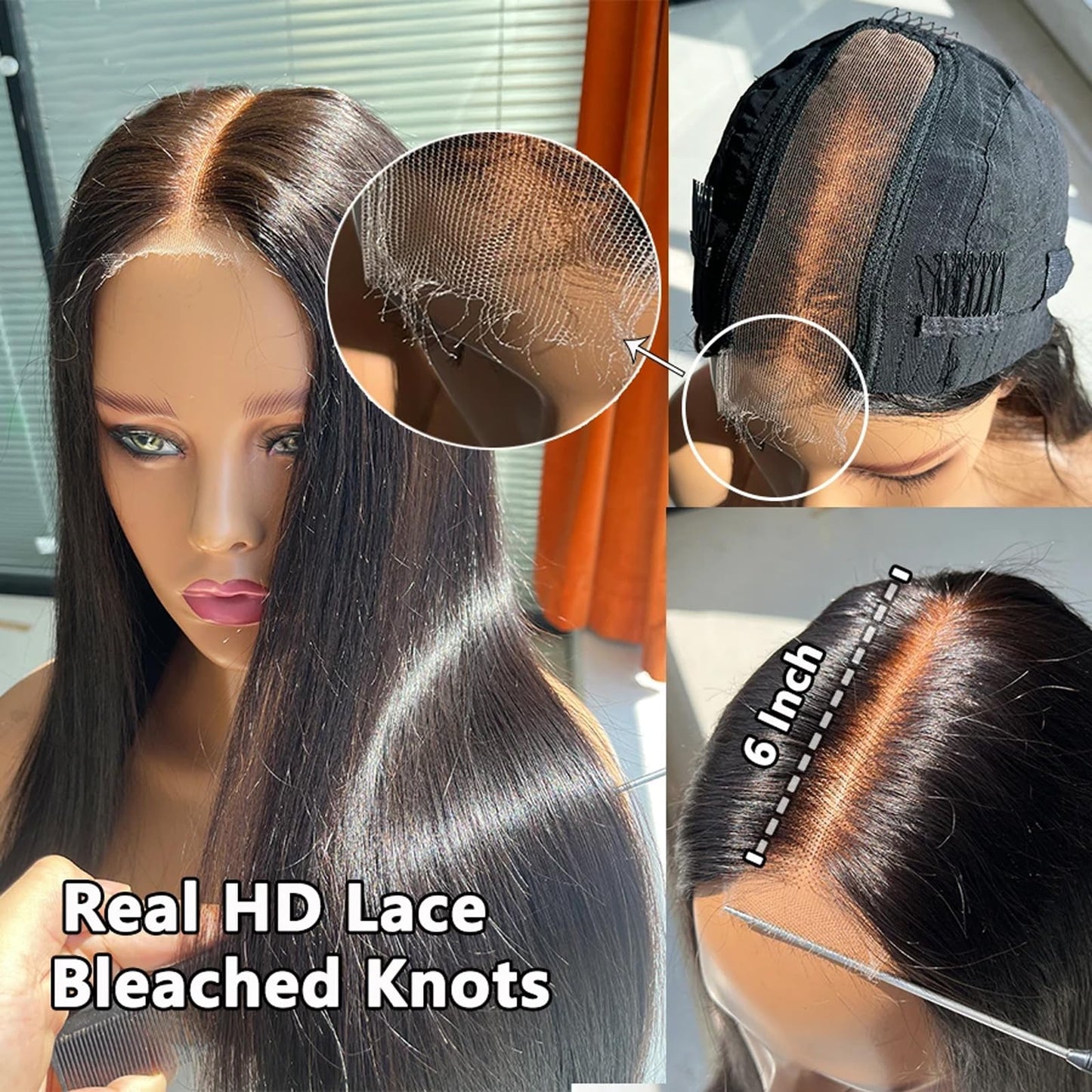 Eubeauty 2 by 6 Kim K Glueless Wigs Human Hair Pre Plucked Easy Cut 24 Inch Middle Part Preference Closure Wig Human Hair 180% W