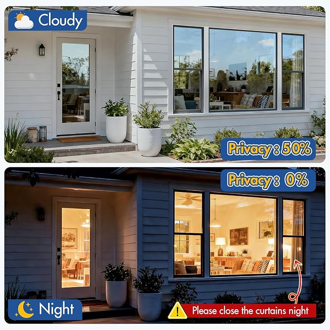 Coavas One Way Privacy Window Film,Daytime Window Tint for Home, Reflective Mirror Glass Window Film See Out Not in,Heat UV Blocking Anti-Glare Window Covers with 3 Tools, 23.6 x 118.1 Inch, Black
