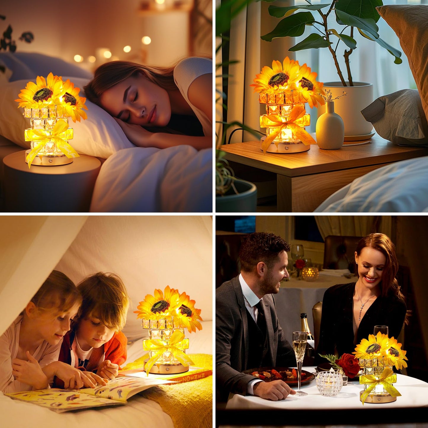Sunflower Flower Table Lamp Gifts: Mothers Day Birthday Gifts For Women Mom Grandma Sister  Rechargeable Battery Powered Cordless Touch Small Crystal Night Light  Kitchen Bedroom Office Decor