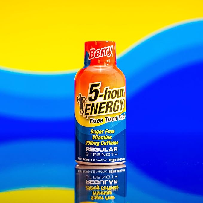 5-hour ENERGY Regular Strength Energy Shot, Berry Flavor (1.93 oz., 24 Count) Zero Calories & Sugar-Free 200 mg Caffeinated Shot, Amino Acids & B Vitamins, Dietary Supplements