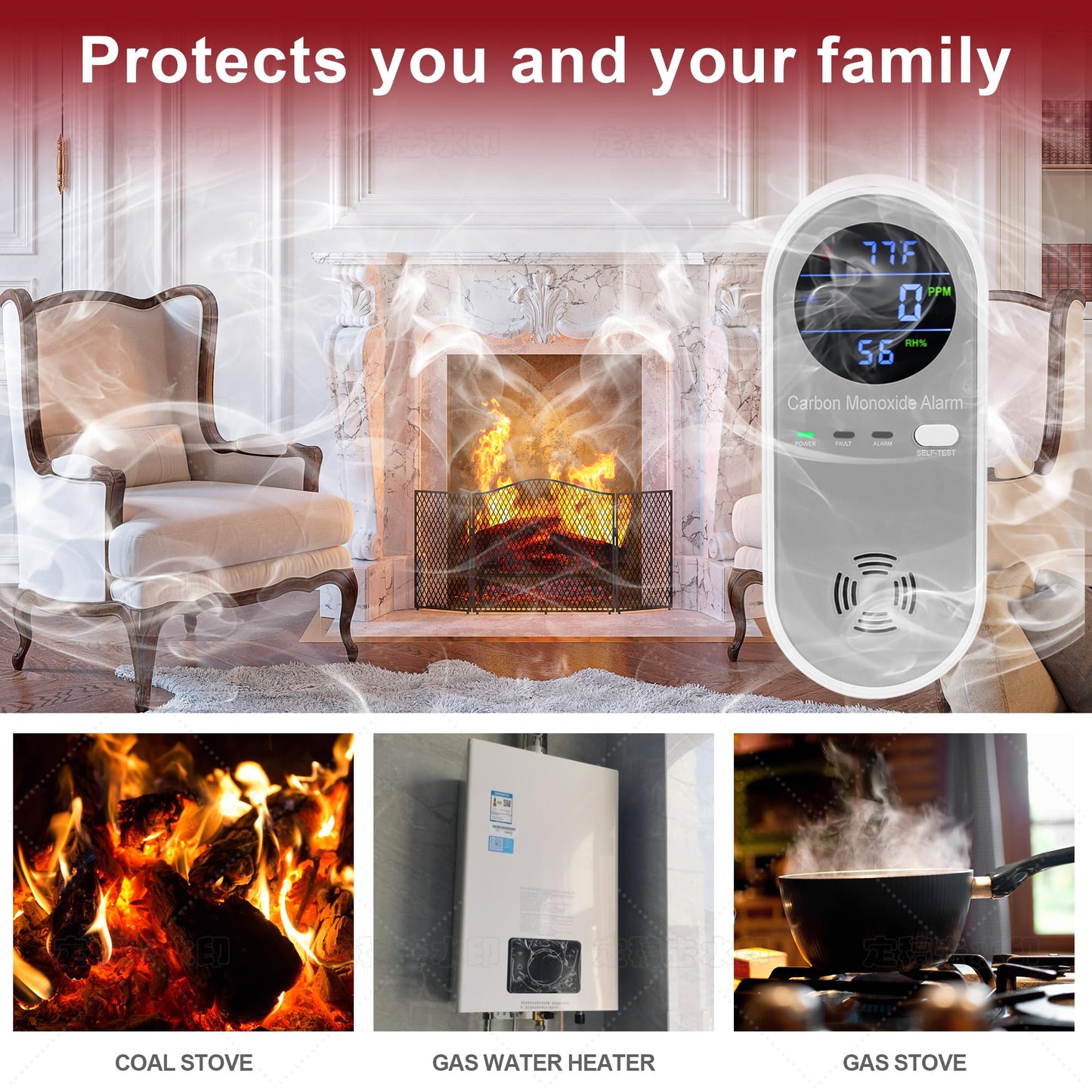 Plug in Carbon Monoxide Detector, Carbon Monoxide Alarm, 3-in-1 Real-time Digital Display CO Level, Fahrenheit(°F) & Humidity, Co Detector Monitor for Home,RV,Apartment
