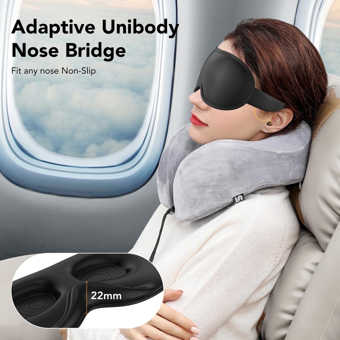 Light Blocking Sleep Mask with Adjustable Strap, 3D Eye Mask for Sleeping, Side Sleeper Friendly for Men & Women, Zero Eye Pressure Blindfold for Travel, Nap