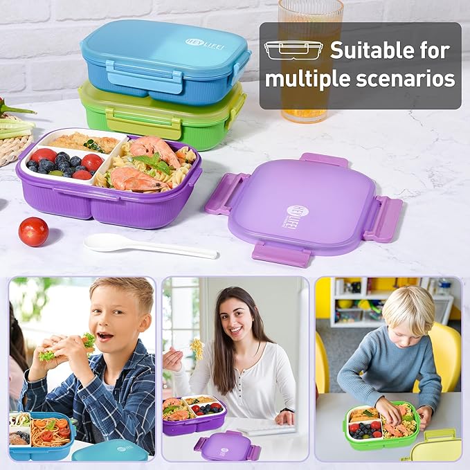 Bento Box with Removable Compartments for Adults & Kids - 1000ml Leak Proof Lunch Box with Utensils, BPA-Free, Microwave & Dishwasher Safe, Portable(Purple)