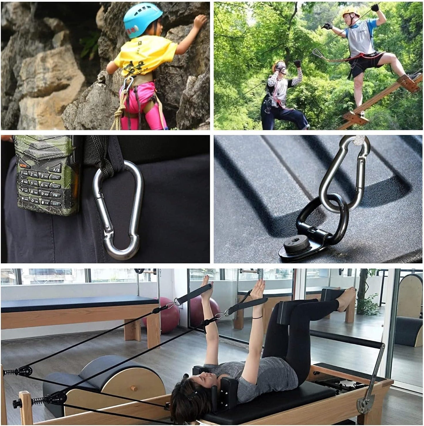 3 Inch Carabiner Spring Snap Hook Steel Clip Link Buckle Heavy Duty 8x80mm 10 Pcs for Outdoor Camping Hiking Hammock Swing, White