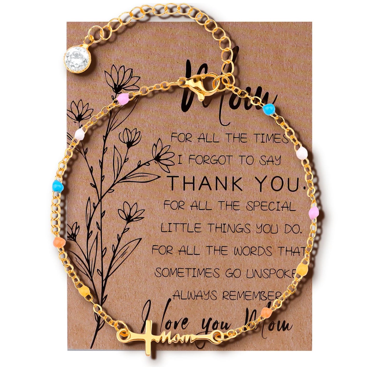 HWING Gold Bracelets for Women - Mothers Day Birthday Gifts for Mom Bracelet from Daughter Son Jewelry Gifts for Women Cross Bra