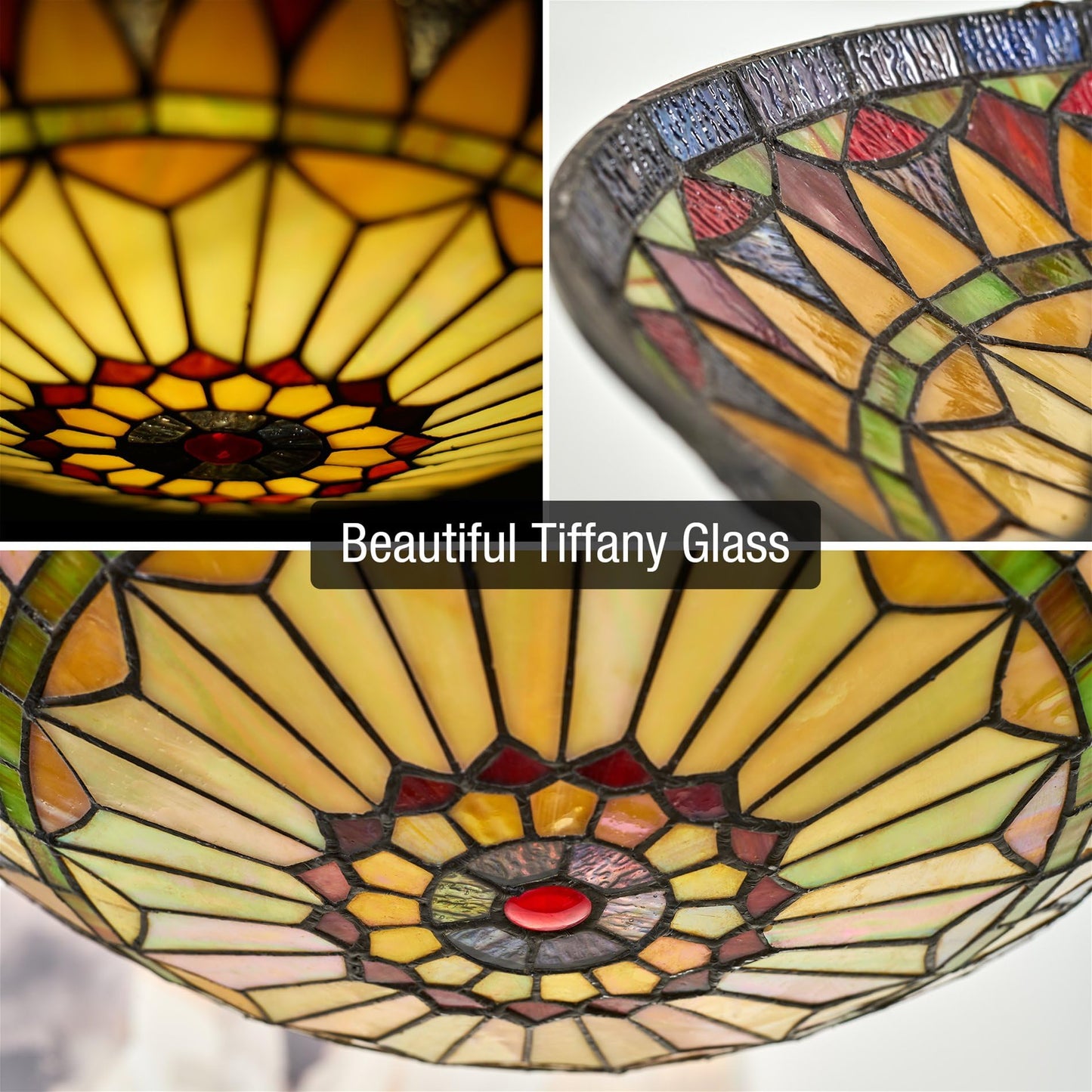 Kira Home Mateo 16 2-Light Tiffany Glass Flush Mount Ceiling Light  Black Finish