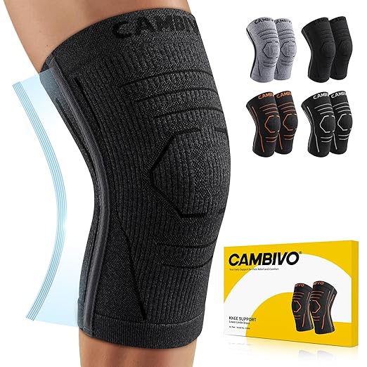 CAMBIVO Knee Brace for Women and Men with Side Stabilizer 2 Pack, Lightweight Knee Compression Sleeves for Knee Pain Relie...