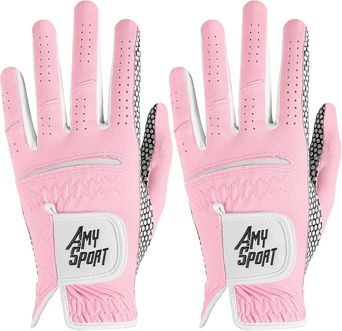 Amy Sport All Weather Grip Golf Gloves Women Value 2 Pack for Left Right Handed Golfer, Upgraded Anti Slip & Comfortable G...