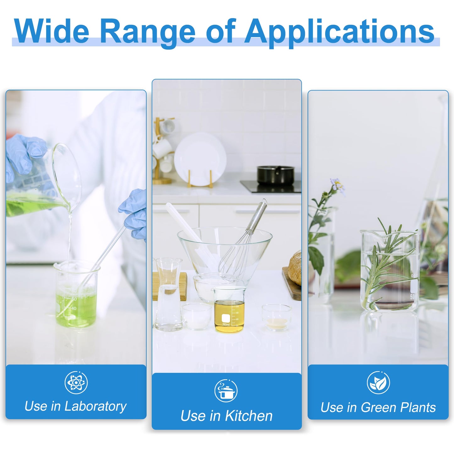 Glass Beakers Set, 5 Sizes - 10ml, 25ml, 50ml, 100ml, 250ml, 3.3 Borosilicate Beaker for Laboratories, Classrooms or Home, Griffin Low Form Lab Beakers