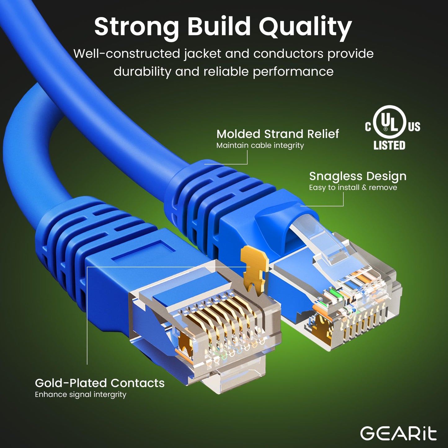 Gearit Cat 6 Ethernet Cable Pack - 5-Pack 30 Ft Cat6 Ethernet Patch Cables | Rj45 Network Patch Cable, 10 Gbps Snagless Gold-Pla