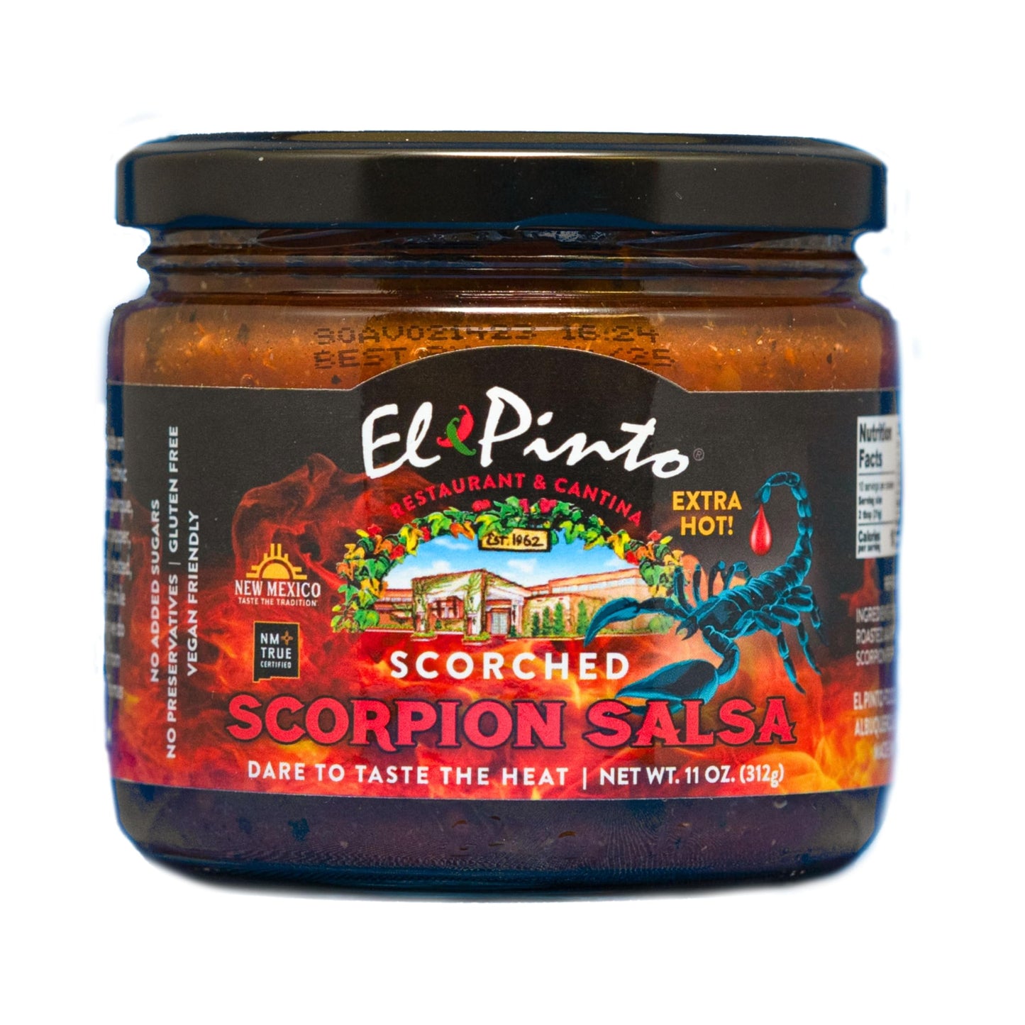 El Pinto Scorched Scorpion Salsa (Extra Hot) 11oz Glass Jars Individual
