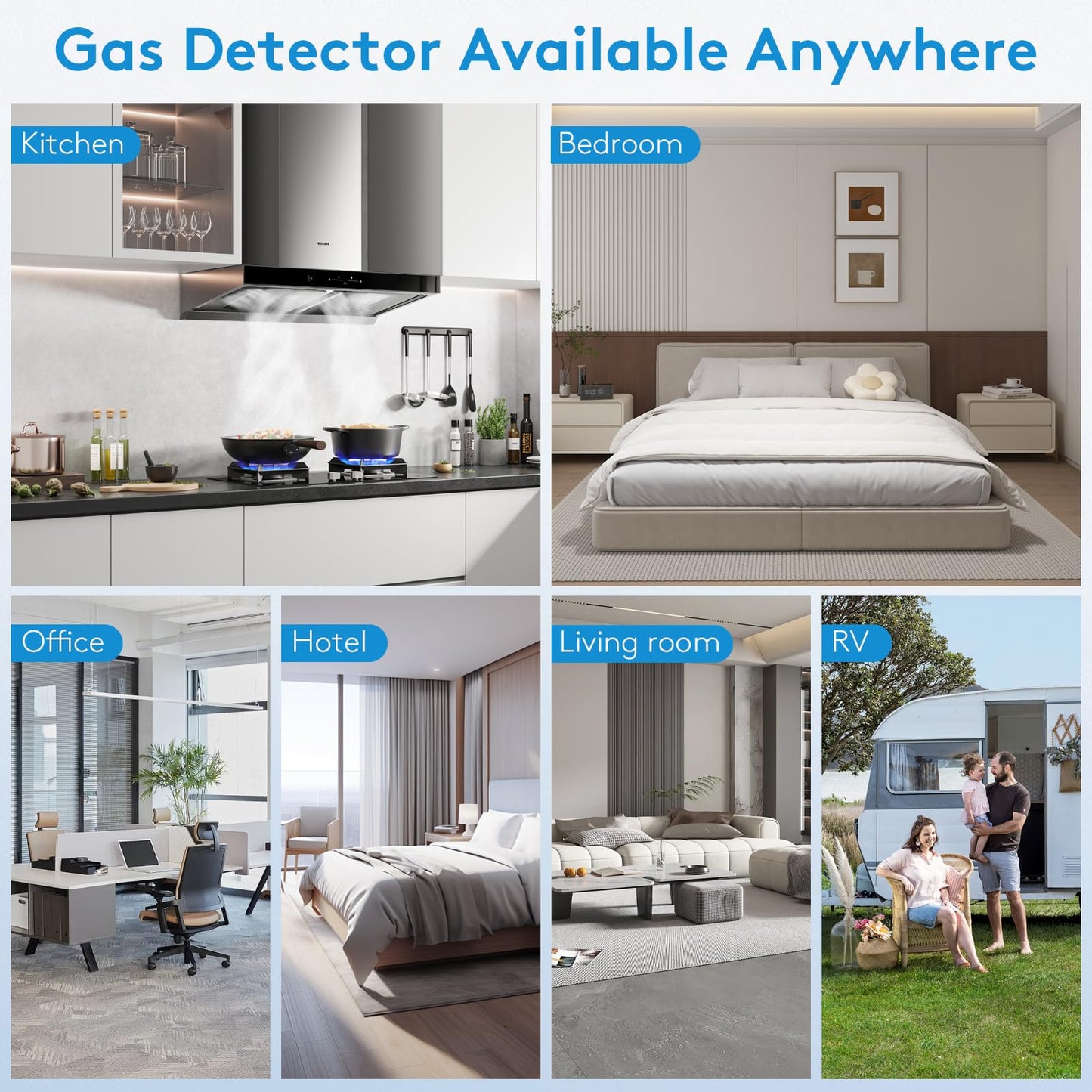 5-in-1 Carbon Monoxide Detectors Plug in, Smoke Alarm & Natural Gas Leak Detector with Temperature & Humidity Sensor, Portable CO Detector with LCD Display Sound & Light Alert for Home Travel