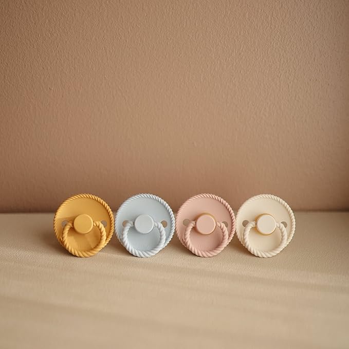 FRIGG Rope Natural Rubber Baby Pacifier | Made in Denmark | BPA-Free (Silver Gray/French Gray, 0-6 Months)